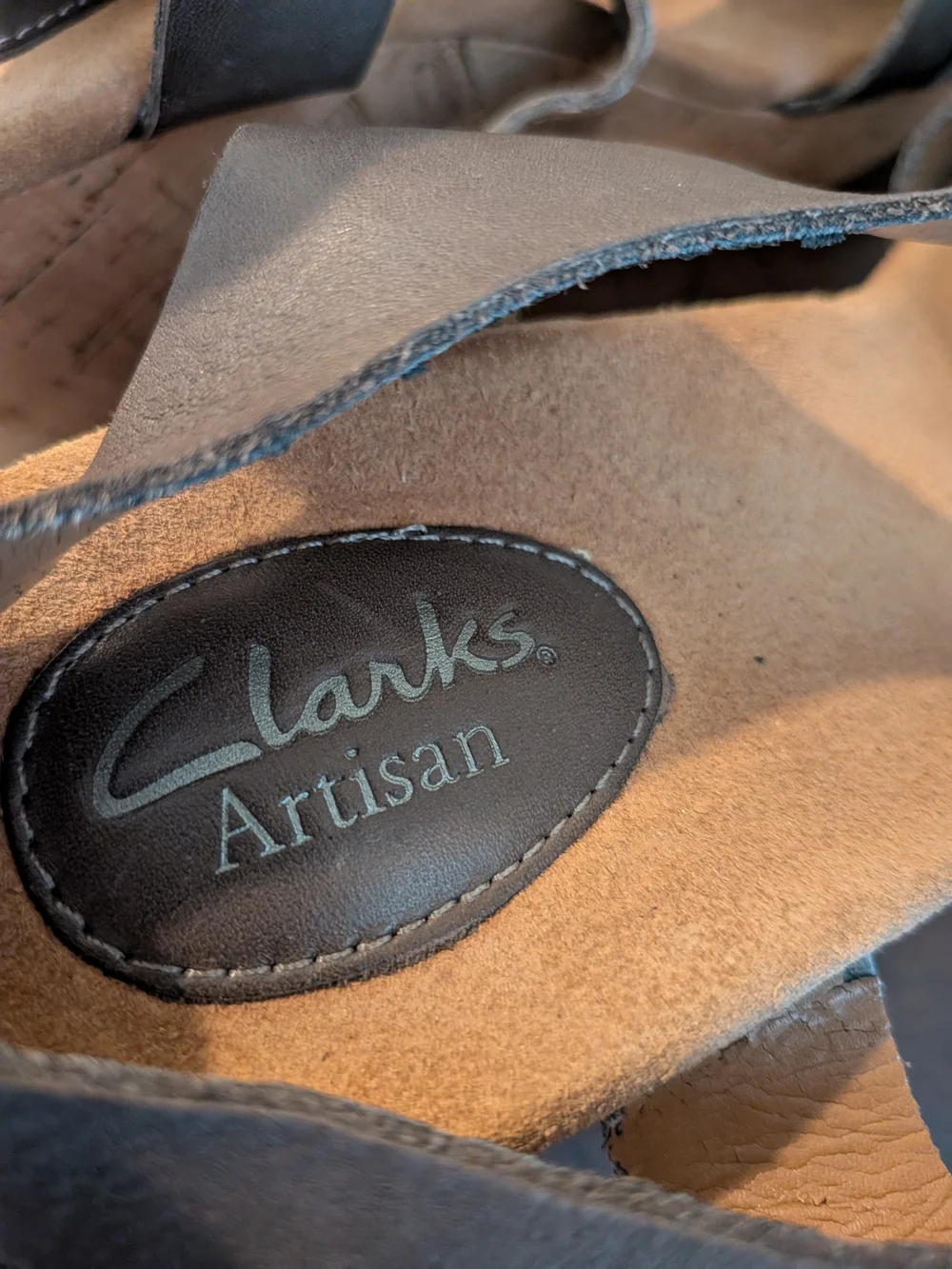 Clarks Artisan Brown Leather Strappy Sandals with Cork Wedge
